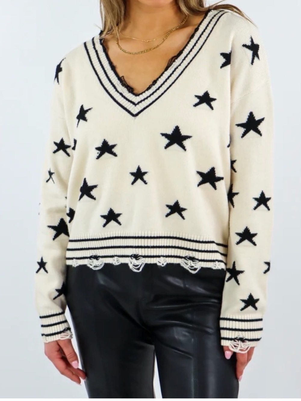 Rock N Rags THE SWEET LIFE SWEATER CREAM WITH BLACK STARS Size S